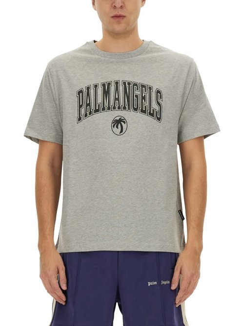 Palm Angels College Palm Slim Tee - Grey Melange - Bla - PMAA089S25JER0010810