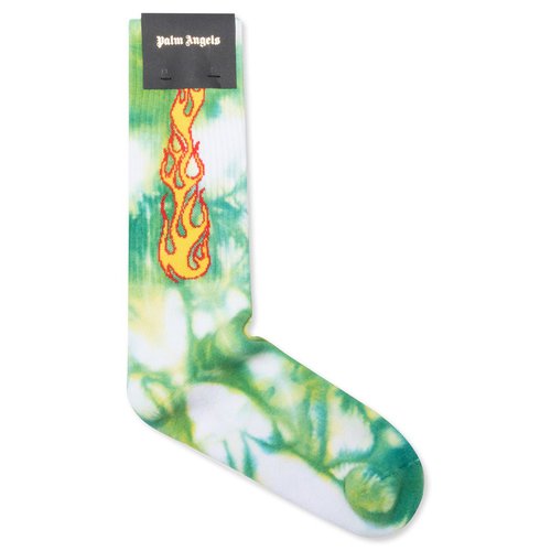 Palm Angels Tie Dye Flames Socks - Forest Green/Yellow - PMRA001R21FAB0055718