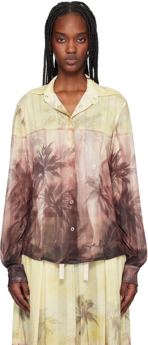 Palm Angels Yellow & Brown Sunset Palms Shirt - Orange Black - PWGE024S25FAB0012010