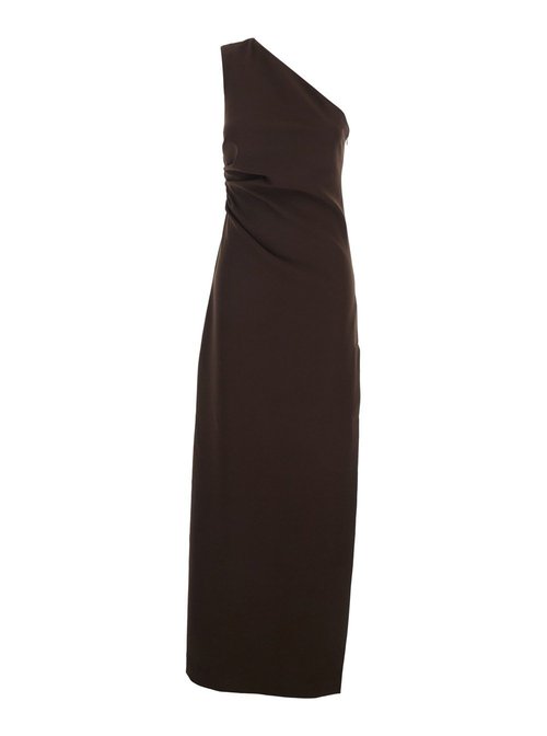 Parosh LOng Dress With Hidden Zip Closure On The Side In Brown Stretch Cady For - D726149PINGU008