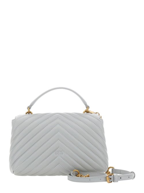 Pinko Shoulder Bag With Adjustable And Removable Shoulder Strap And Love Birds Plaque On The FrOnt In Leather - Gold Tone/Grey - 100044A0GKK32Q