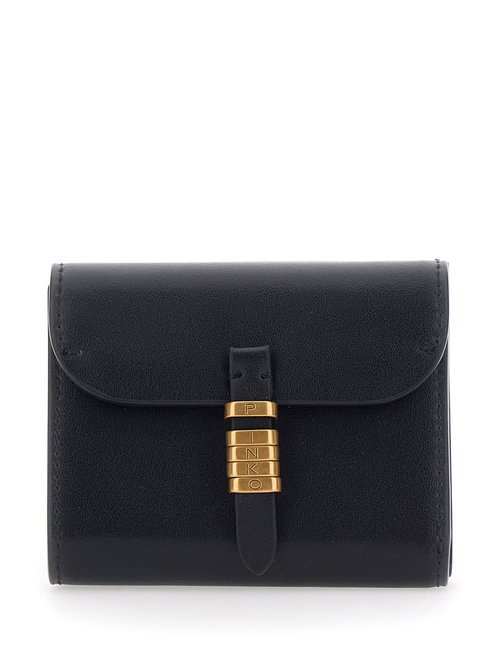 Pinko saddle Black Wallet With Logo Detail On The FrOnt In Leather - 106189A0QOZ99Q