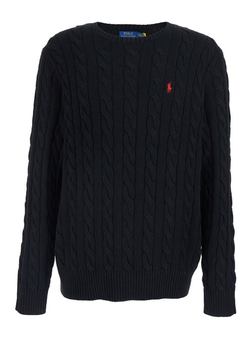 Polo Ralph Lauren Black Crew Neck Sweater With POny Logo On The FrOnt In CottOn Man - 710775885012