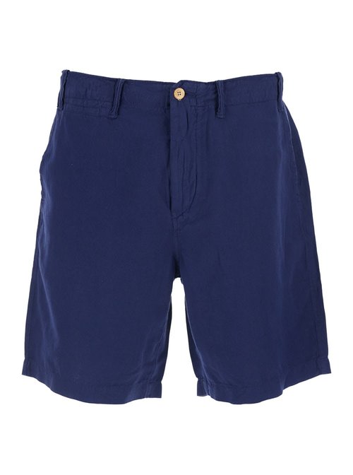Polo Ralph Lauren Blue Bermuda With Side Pockets And Logo Patch On The Back In Linen And CottOn Blend - 710741375503