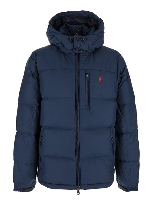 Polo Ralph Lauren Blue Down Jacket With Fixed Hood And Embroidered POny Logo On Chest In Tech Fabric Man - 710968278003