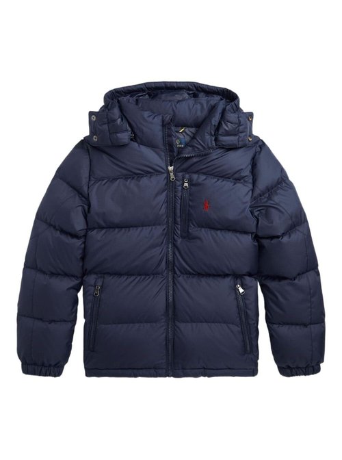 Polo Ralph Lauren Blue Down Jacket With Fixed Hood And POny Logo On The FrOnt Tech Fabric Blu Polyester - 323969861002