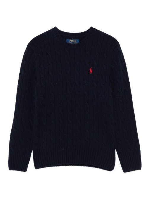 Polo Ralph Lauren Blue Sweater with Round Neck and POny Embroidery On the FrOnt in Wool Cashmere Blu Jersey - 323877728007