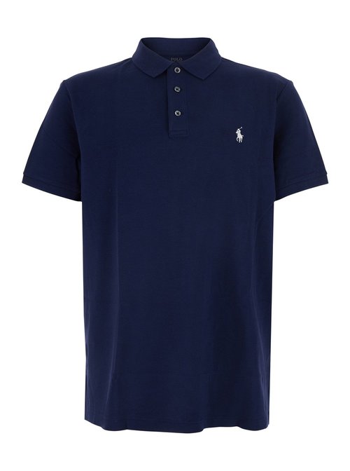 Polo Ralph Lauren Custom Fit Blue Polo Shirt With Classic Collar And POny Embroidery On The FrOnt CottOn For Blu Tshirts - 710941439038