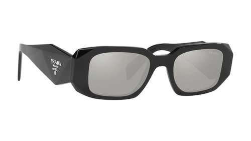 Prada 17WS 1AB2B0 Plastic Rectangle Silver Mirror Lens Sunglasses - Black - PR_17WS_1AB2B0_49MM
