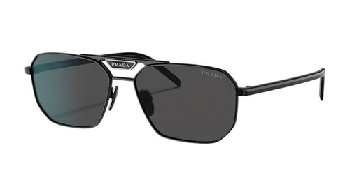 Prada 58YS 1AB5S0 Metal Rectangle Grey Lens Sunglasses - Black - PR_58YS_1AB5S0_57MM