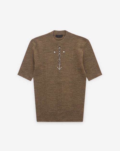 Prada Anchor Short Sleeve Knit - Light Brown - UMF127