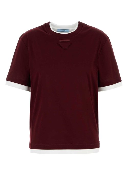 Prada Burgundy Cotton T-shirt - 3547BSAAO15ZGF0399