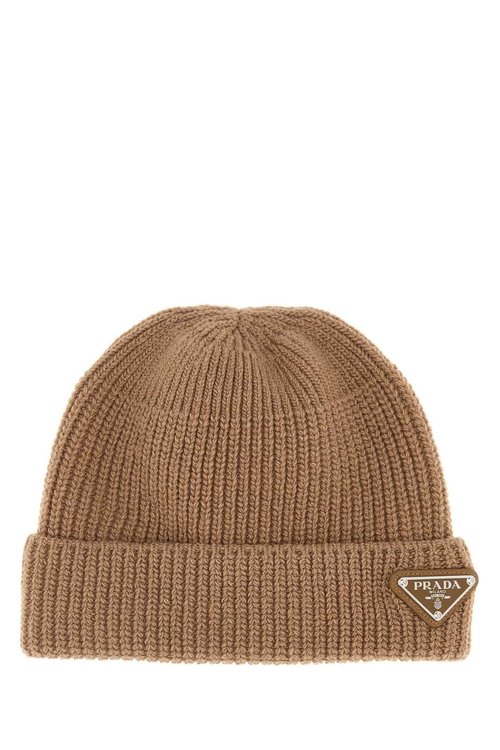 Prada Camel Wool Blend Beanie Hat - 2HC426_3IMF0040