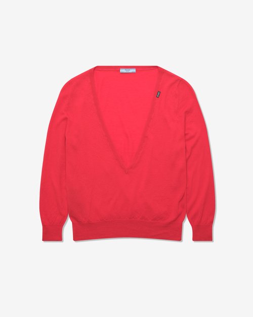 Prada Cashmere V-Neck Pullover - Red - P24C3G_19VK_F0011