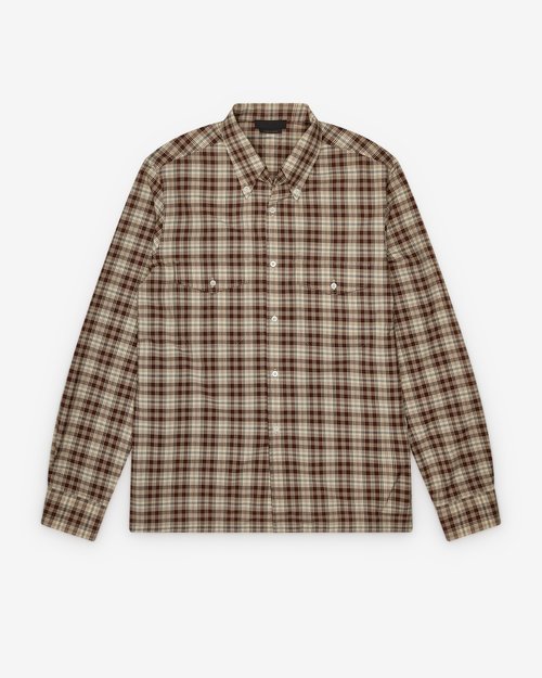 Prada Checked Button-Down Shirt - Ivory/Cocoa Brown - UCN617_171C_F060S