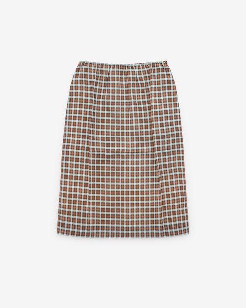Prada Checked Georgette Skirt - Turquoise/Cocoa Brown - P179Y