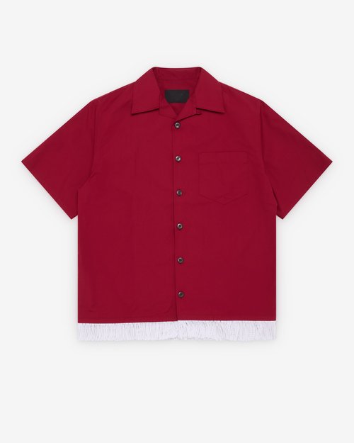Prada Cotton Blend Fringed Bowling Shirt - Red