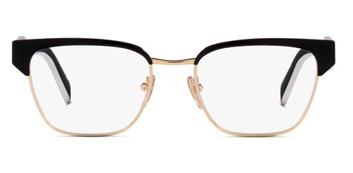 Prada Demo Rectangular Ladies Eyeglasses PR 65YV AAV1O1 53 - Black/Gold Tone - PR 65YV AAV_O1 53