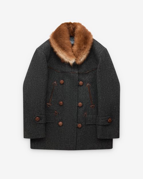 Prada Double Breasted Chevron Peacoat - Anthracite Grey - P653SP