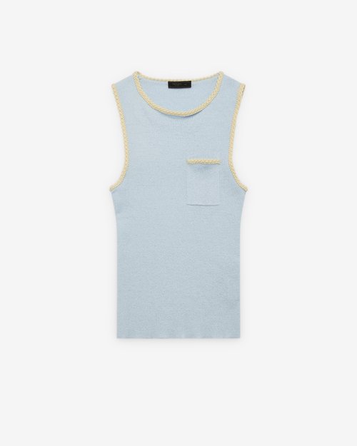 Prada Embroidered Cotton Tank Top - Sky Blue - UMT526