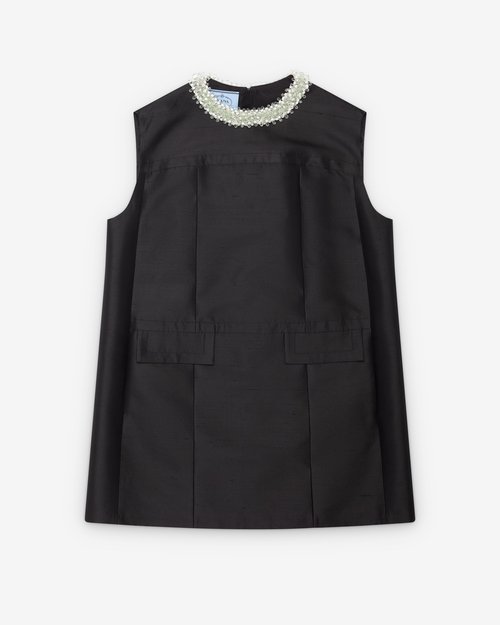 Prada Embroidered Double Shantung Dress - Black