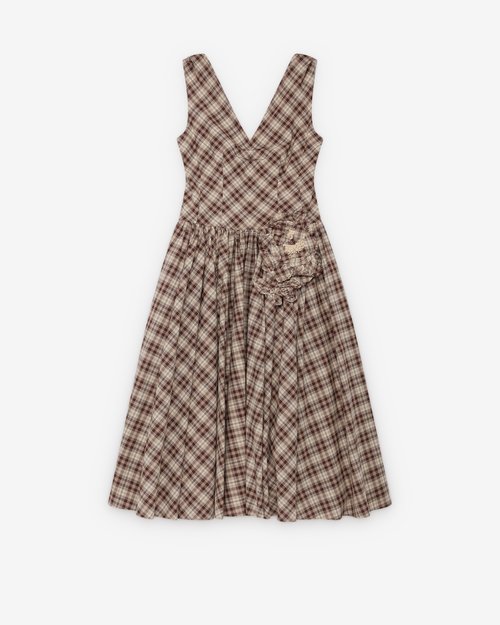 Prada Embroidered Flower Dress - Brown Gingham - P3R42R
