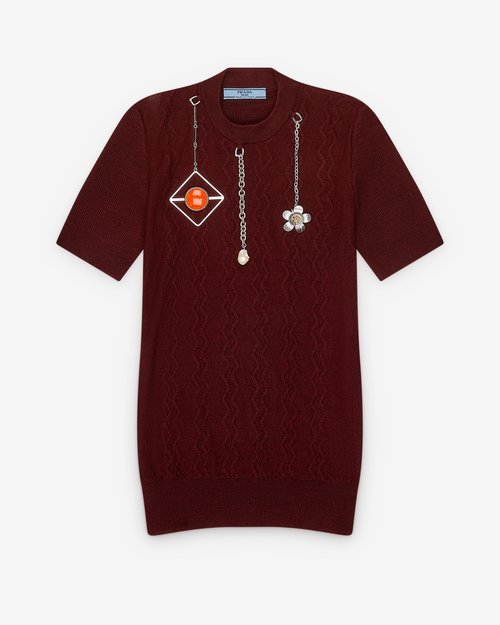 Prada Wool Sweater With Jewel Pendants - Burgundy - P24V2H_17KD_F0399