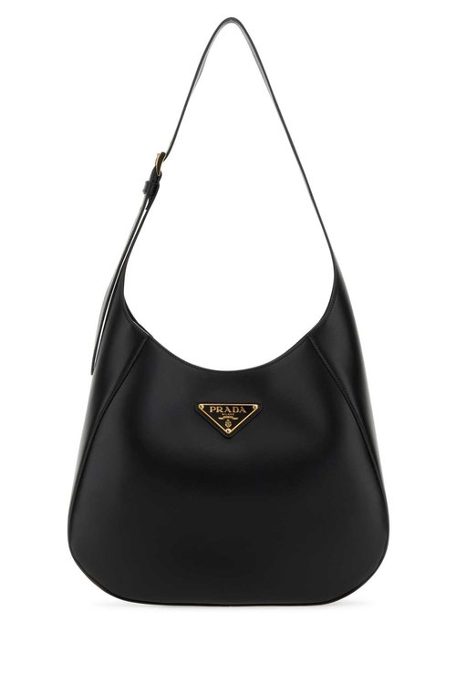 Prada Leather Shoulder Bag With Triangle Logo - Black - 1BC196_2AIX_F0002