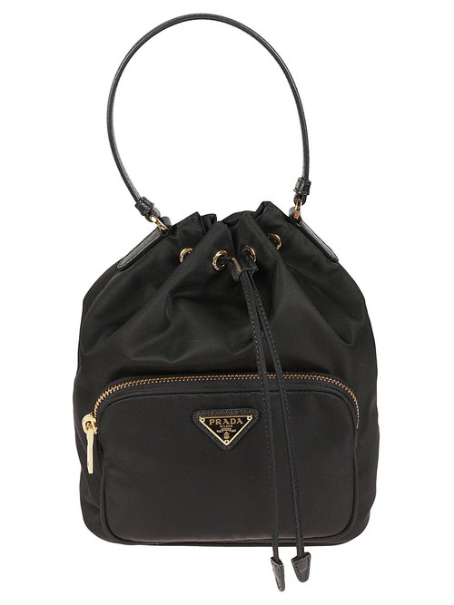 Prada Logo Plaque Bucket Bag - Black/Gold - 1BH038_RV44_F0002
