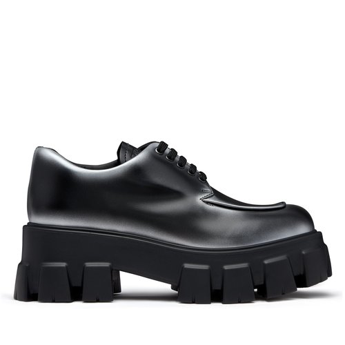 Prada Monolith Ombré Brushed Leather Lace-Ups - Black/Silver - 1E708L