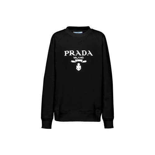 Prada Oversized Logo Print Jersey Sweatshirt - Black/White - 134631_1ZT7_F0967