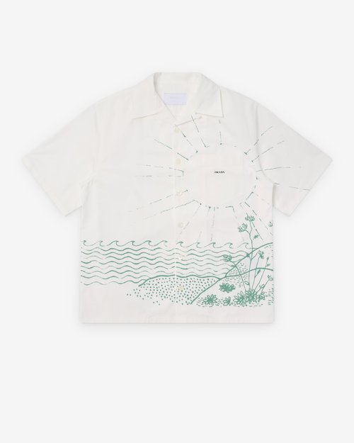 Prada Printed Cotton Bowling Shirt - White/Green - UCS414