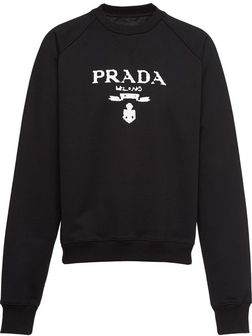 Prada Printed Cotton Fleece Crewneck Sweatshirt - Black - UJL190S2021YYB
