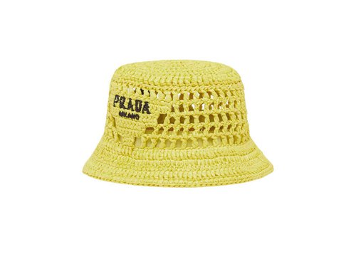 Prada Raffia Bucket Hat - Citron Green