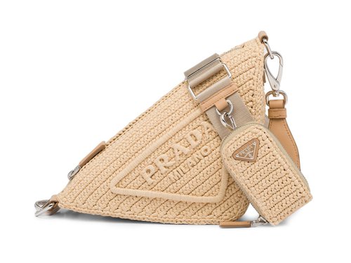 Prada Raffia Triangle Bag - Tan