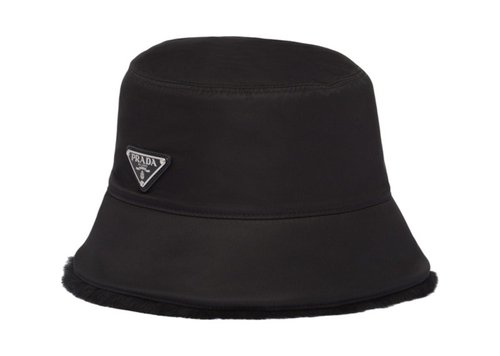 Prada ReNylon and Shearling Bucket Hat - Black - 1HC137_K4D_F0632