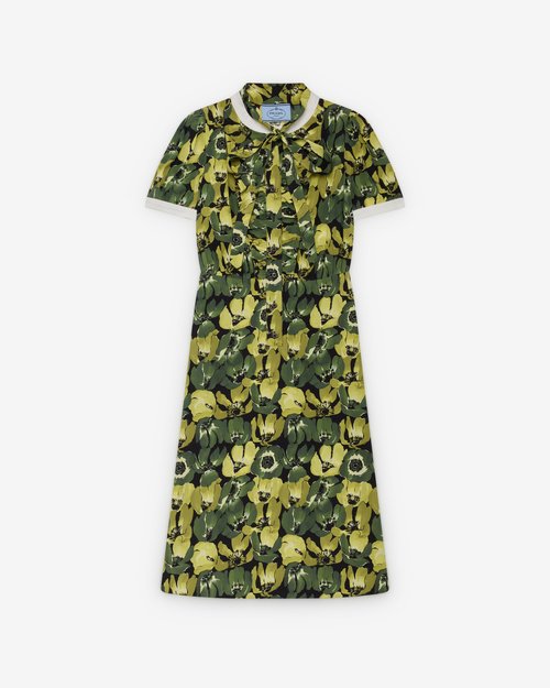 Prada Satin Crepe Dress - Forest Green/Multi - P3R40