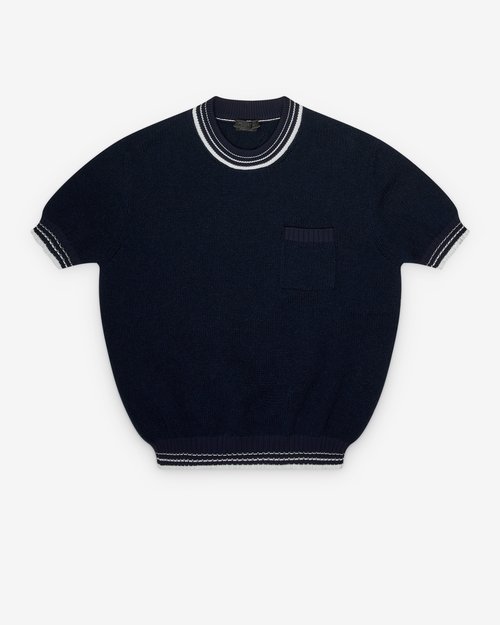 Prada Shetland Wool Crewneck Sweater - Blue/White - UMF033_17QA_F022X