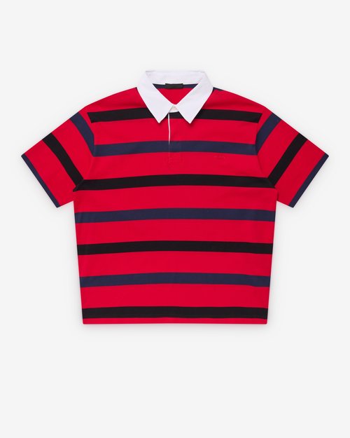 Prada Short Sleeve Polo Shirt - Red/Blue - UJN989