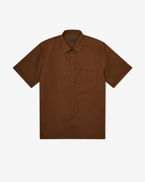 Prada Short-Sleeved Cotton Blend Shirt - Cocoa Brown - UCS521_17DG_F0324