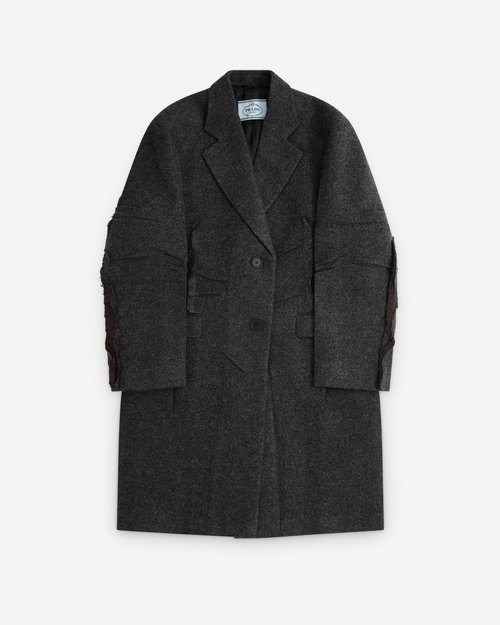 Prada Single-Breasted Shetland Wool Coat - Slate Grey - P678S