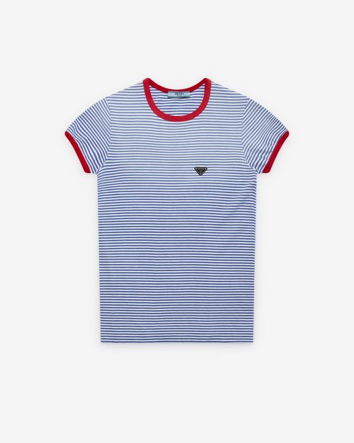 Prada Striped Piqué T-Shirt - Blue/Red - 39658