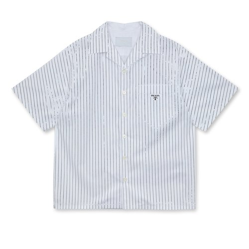 Prada Striped Short Sleeve Shirt - White/Black - UCS414