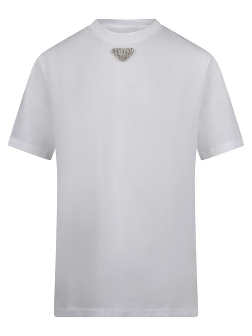 Prada Triangle-embroidered T-shirt - 35838RS16216DVF0009