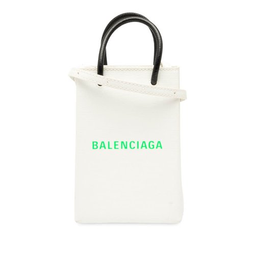 Pre-owned Balenciaga Mini Calfskin Logo Shopping Phone Holder Ladies 593826 - White - 2CBI05P800CX5WBGX