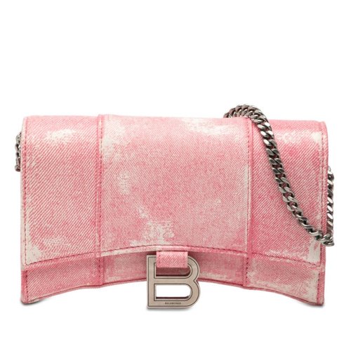 Pre-owned Balenciaga Nappa Denim Printed Hourglass Wallet on Chain YIQXE6FR5WORDQS4 - Blue/Pink - YIQXE6FR5WORDQS4X