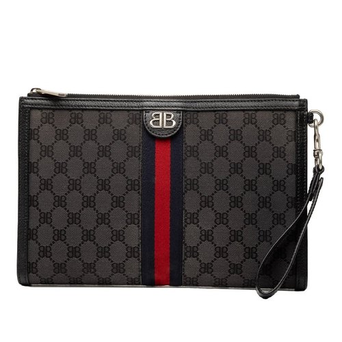 Pre-owned Balenciaga The Hacker Project BB Canvas Web Ophidia Clutch 680382 1000 R - Black - 680382 1000 R X