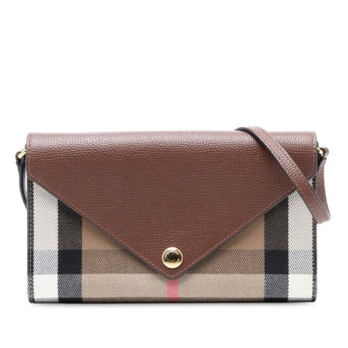 Pre-owned Burberry House Check Canvas and Leather Hannah Wallet on Strap Ladies CNSUPLEA5DON - Brown - CNSUPLEA5DON X