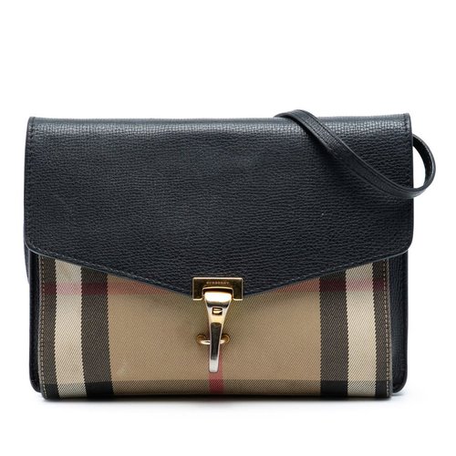 Pre-owned Burberry Small Leather and House Check Canvas Derby Macken Crossbody Ladies CFPNBA1241 - Black - L62A8MG2USB3XLE6 X