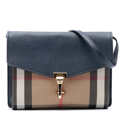 Pre-owned Burberry Small Leather and House Check Canvas Derby Macken Crossbody Ladies CFPNBA1241 - Blue - OWGY1E2CEU4K52KD X